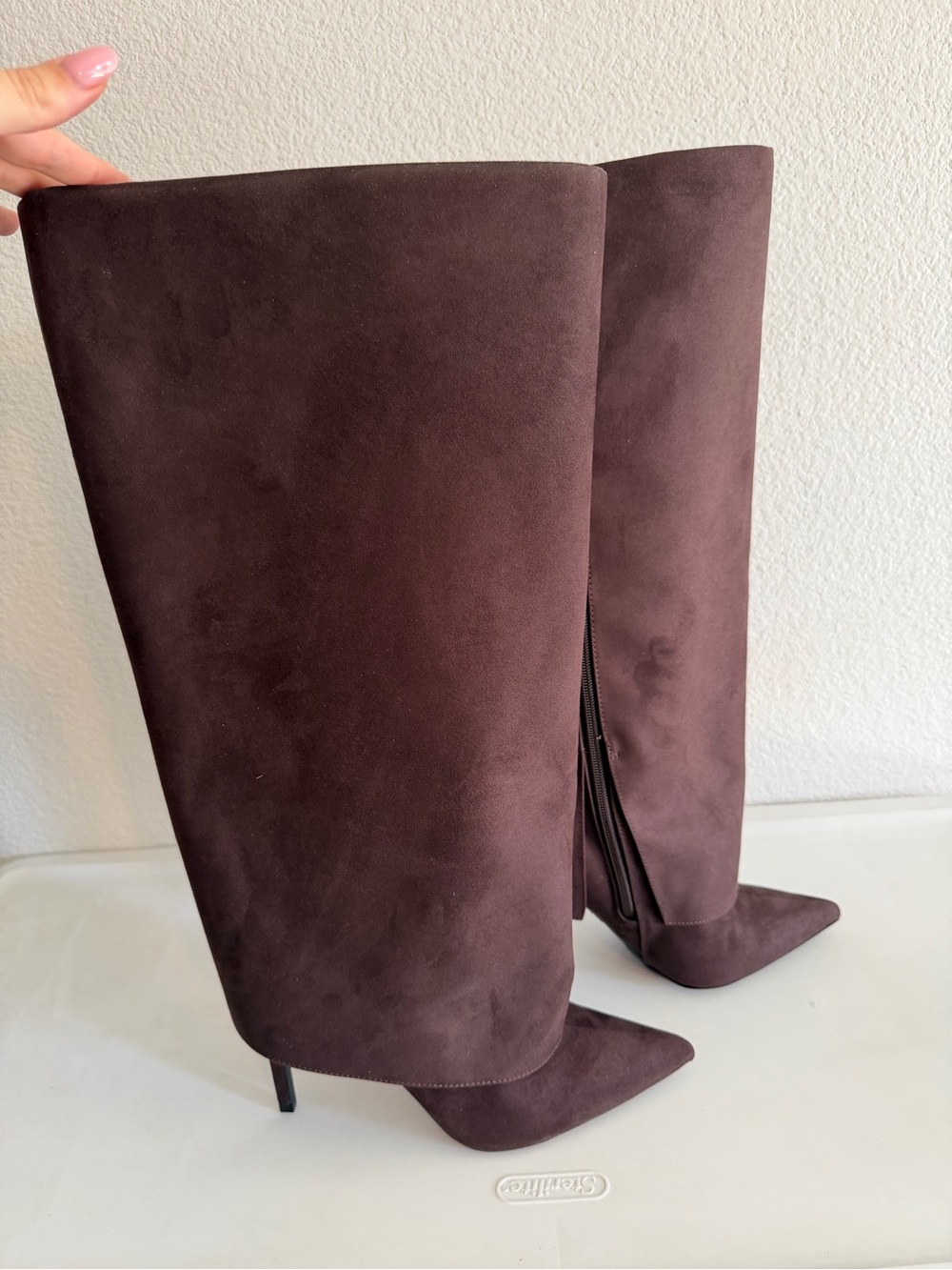 INC Women's Tall Pointed-Toe Suede Boots - Dark Brown